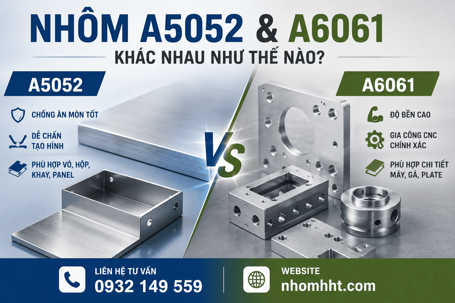 nhôm A5052 và A6061 khác nhau như thế nào
