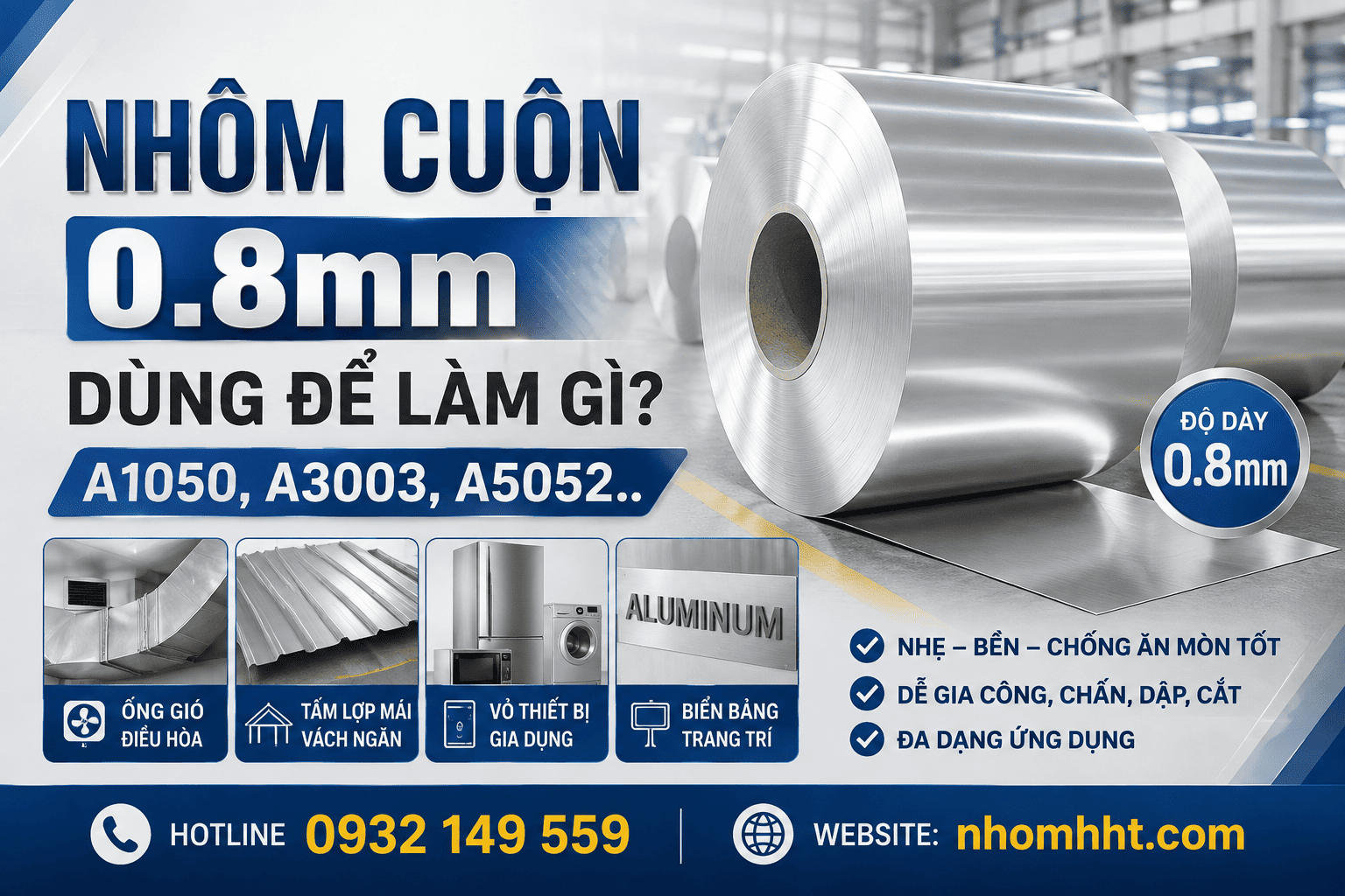 nhôm cuộn 0.8mm dùng để làm gì