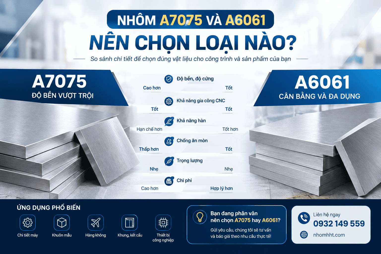 Nhôm A7075 và A6061 nên chọn loại nào?